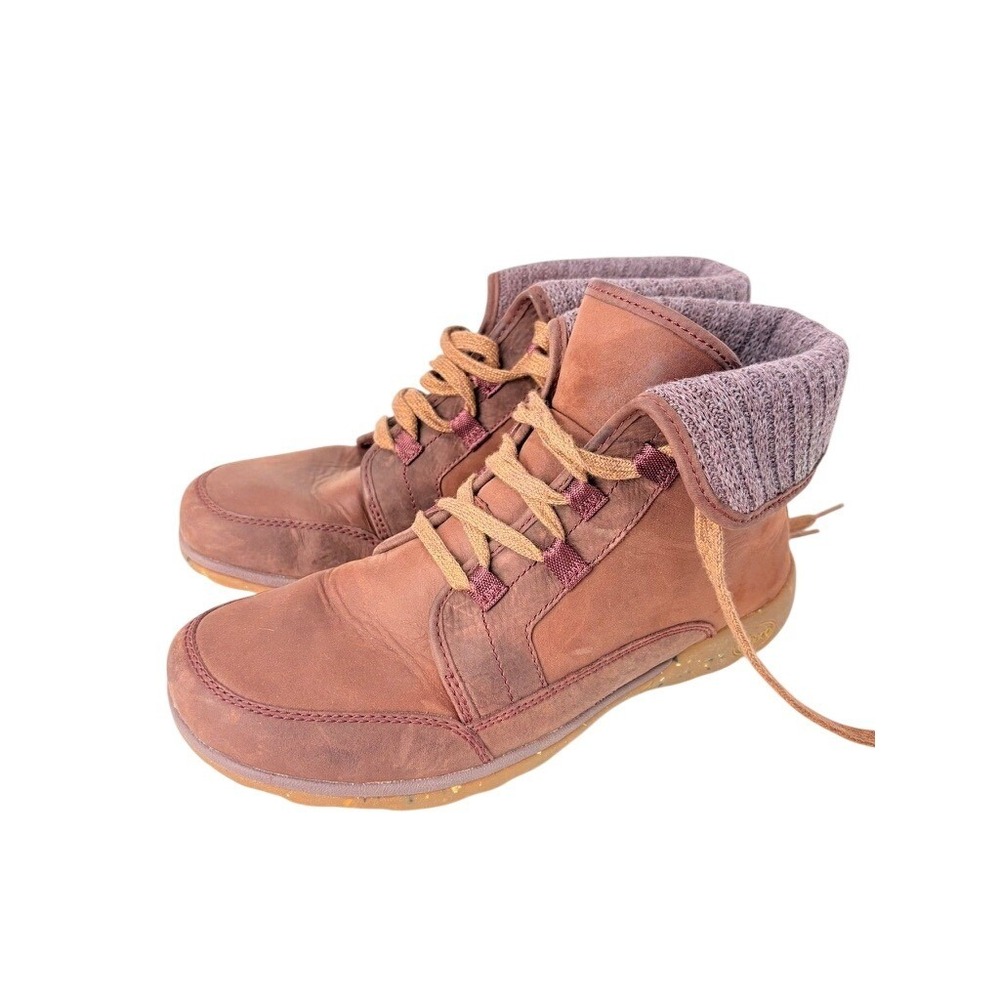 Chaco Barbary Womens 10.5‎ Brown Leather Knit Fold Over Ankle Boots J106808